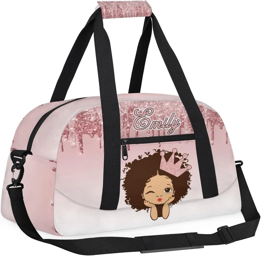 Personalized Kids Duffel Bag Afro Girl,Custom Sport Gym Bag for Boys Girls,Weekender Overnight Bags Travel Duffel Bag,Customized Kids Gift Pink Glitter