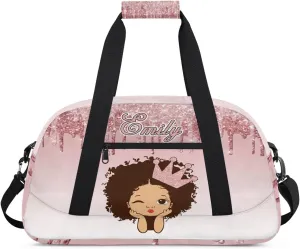 Personalized Kids Duffel Bag Afro Girl,Custom Sport Gym Bag for Boys Girls,Weekender Overnight Bags Travel Duffel Bag,Customized Kids Gift Pink Glitter