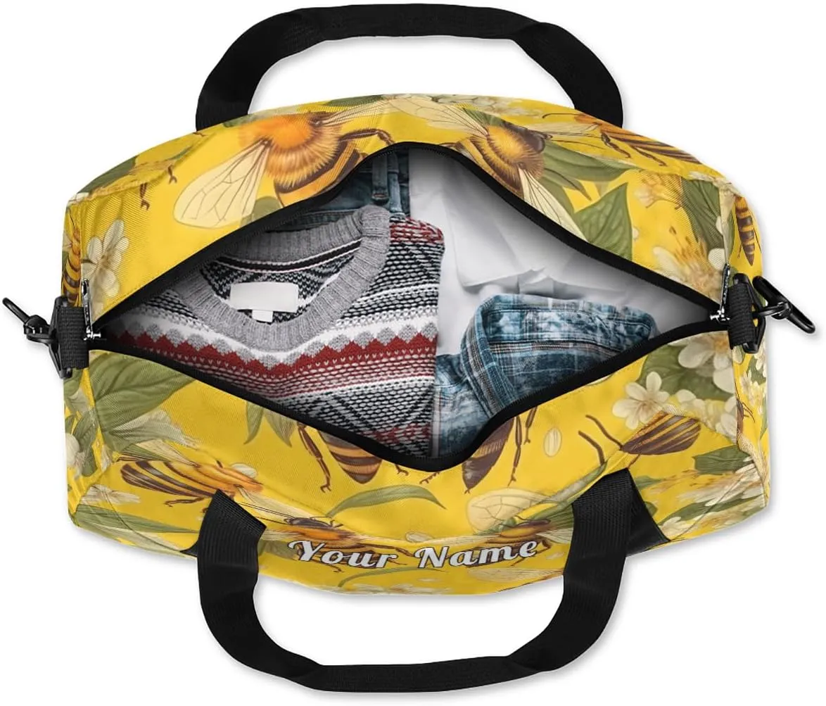 Personalized Kids Duffel Bag Animal Bee Flower,Custom Sport Gym Bag for Boys Girls,WWeekender Overnight Bags Travel Duffel Bag,Customized Kids Gift