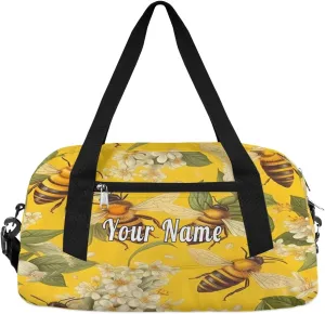 Personalized Kids Duffel Bag Animal Bee Flower,Custom Sport Gym Bag for Boys Girls,WWeekender Overnight Bags Travel Duffel Bag,Customized Kids Gift