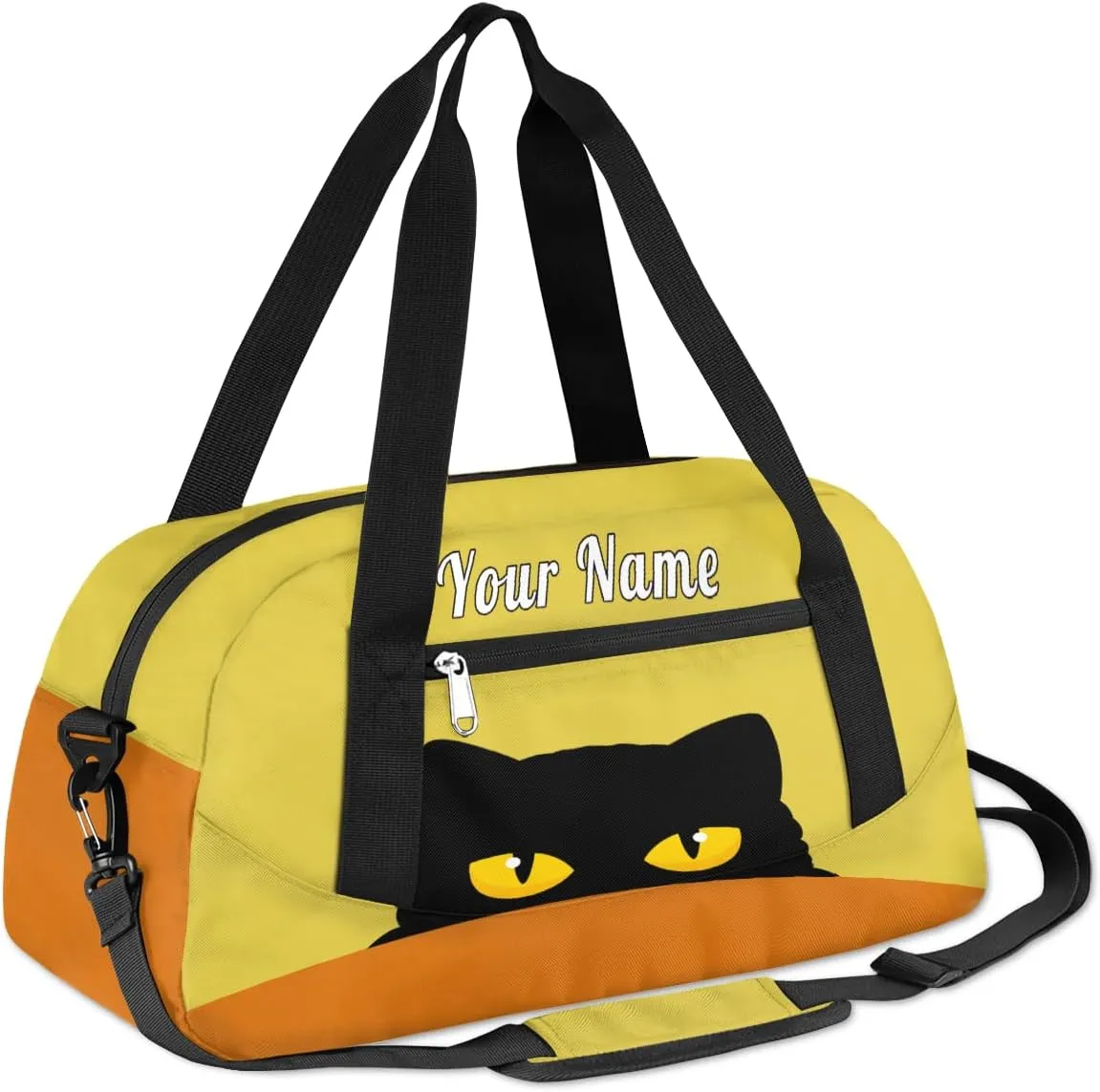 Personalized Kids Duffel Bag Cute Black Cat,Custom Sport Gym Bag for Boys Girls,WWeekender Overnight Bags Travel Duffel Bag,Customized Kids Gift