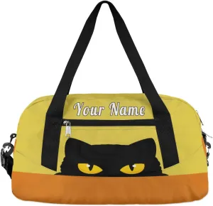 Personalized Kids Duffel Bag Cute Black Cat,Custom Sport Gym Bag for Boys Girls,WWeekender Overnight Bags Travel Duffel Bag,Customized Kids Gift