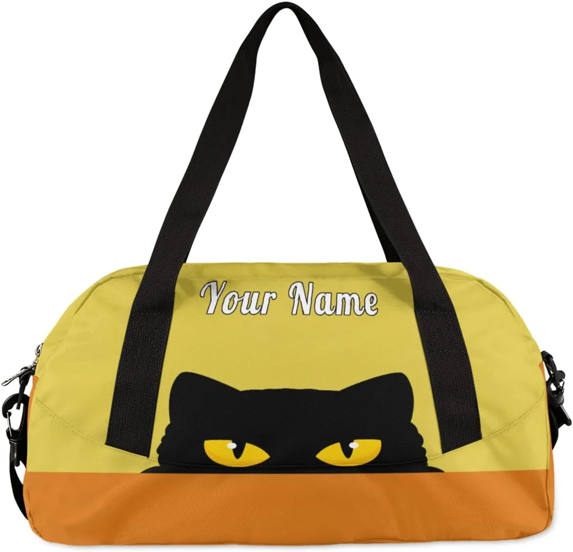 Personalized Kids Duffel Bag Cute Black Cat,Custom Sport Gym Bag for Boys Girls,WWeekender Overnight Bags Travel Duffel Bag,Customized Kids Gift