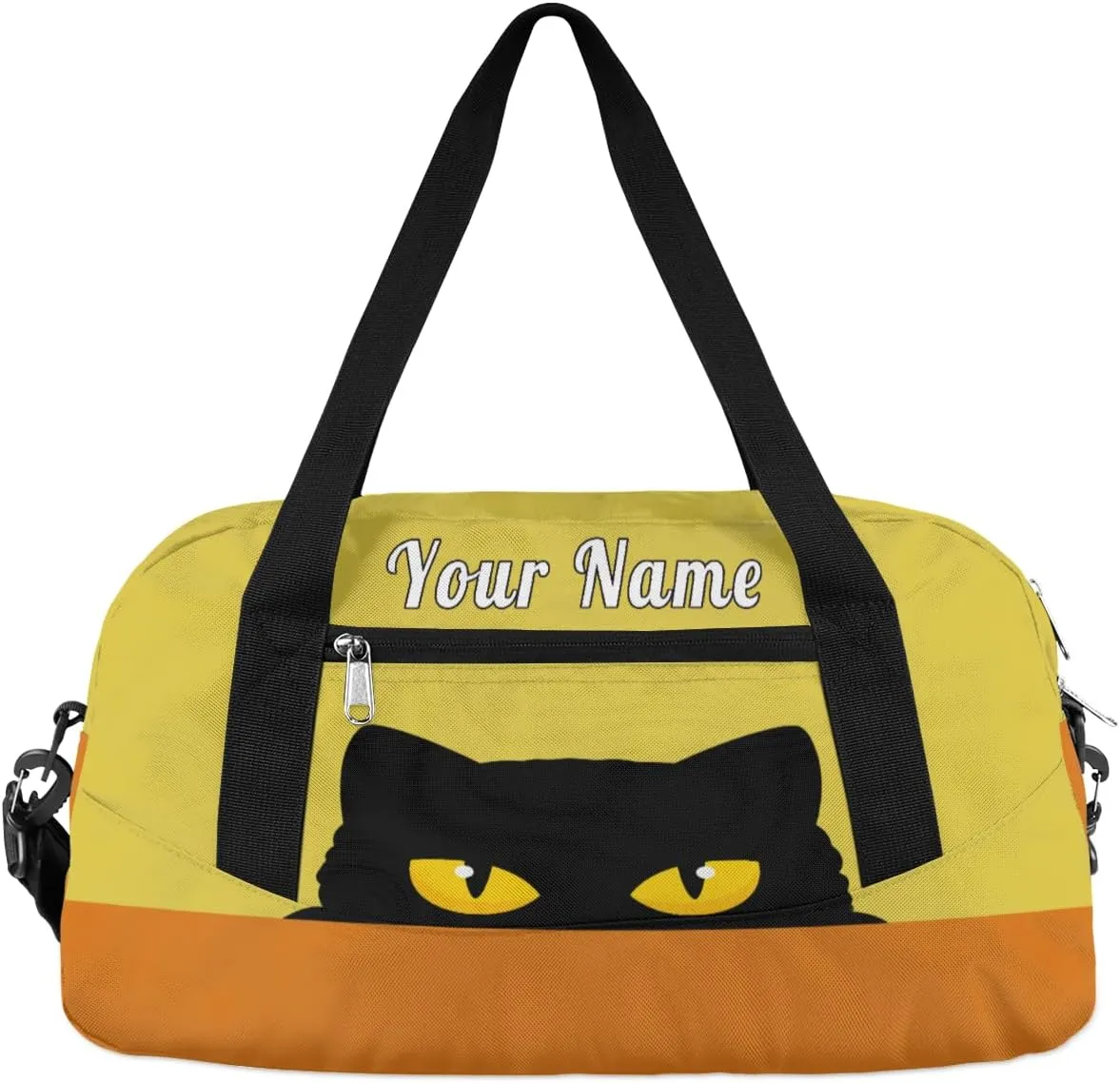 Personalized Kids Duffel Bag Cute Black Cat,Custom Sport Gym Bag for Boys Girls,WWeekender Overnight Bags Travel Duffel Bag,Customized Kids Gift