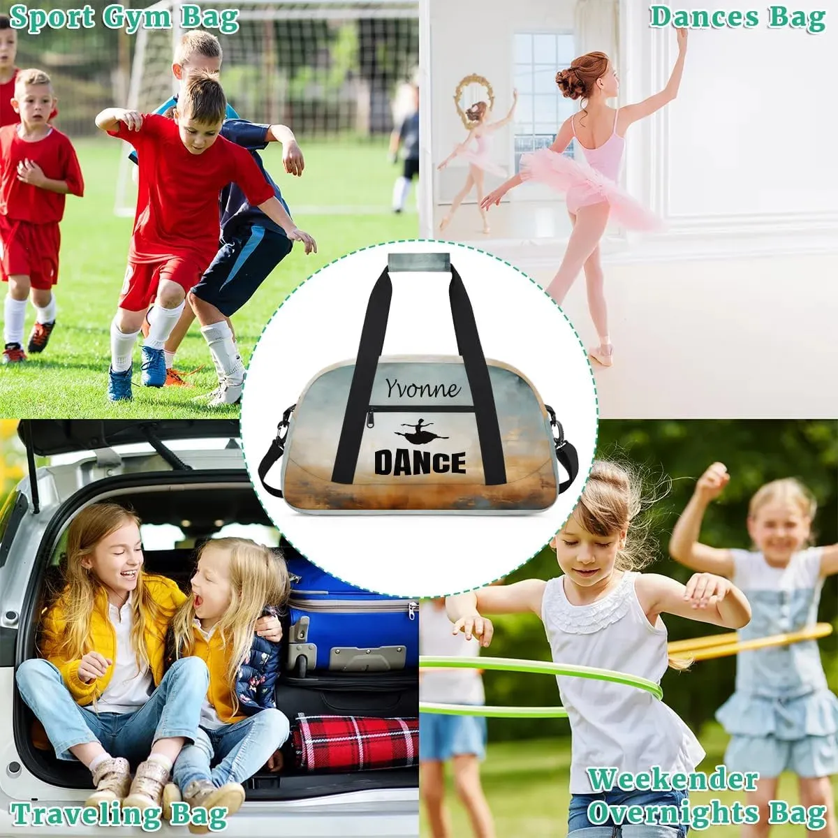 Personalized Kids Duffel Bag Dance Ballet,Custom Sport Gym Bag for Boys Girls,Weekender Overnight Bags Travel Duffel Bag,Customized Kids Gift