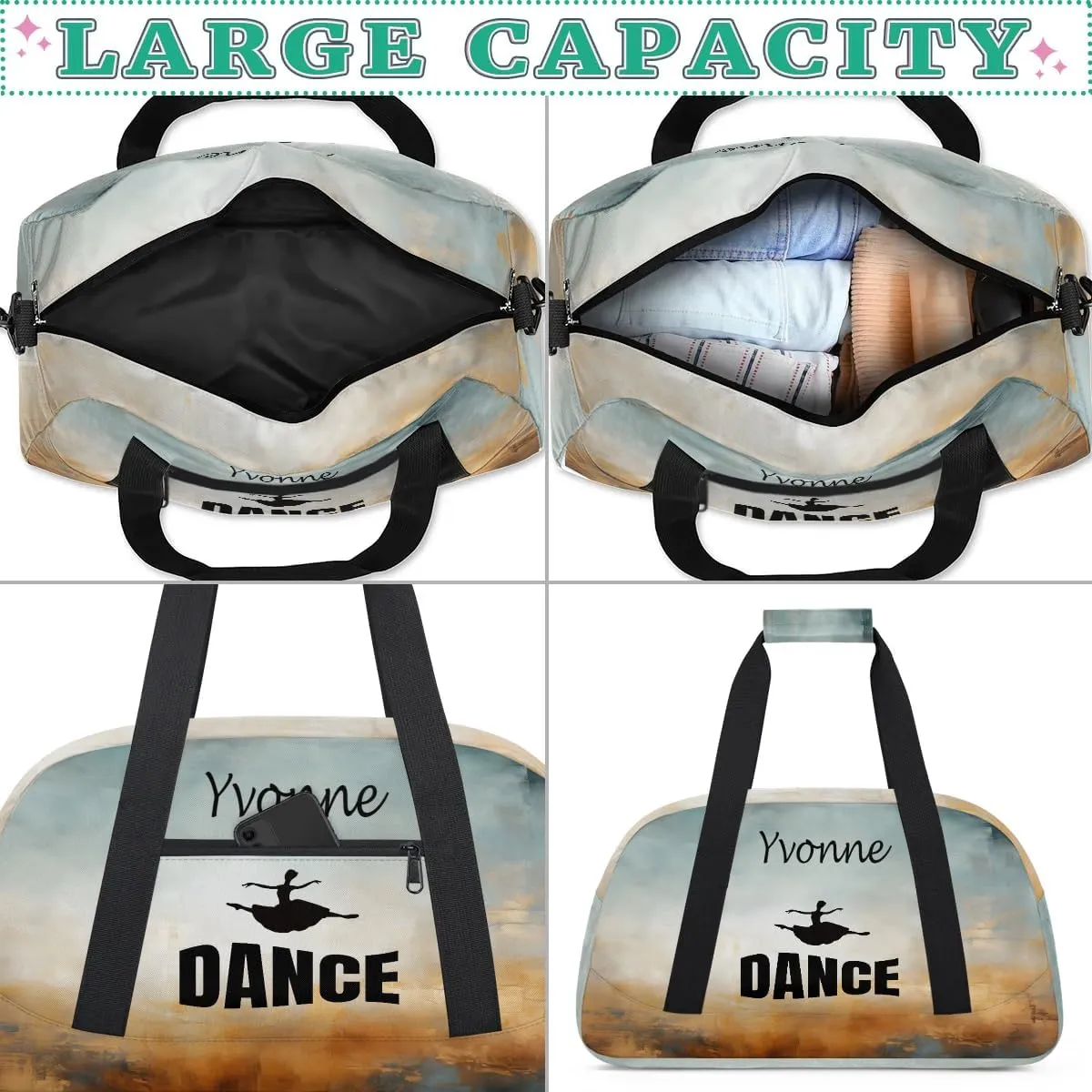 Personalized Kids Duffel Bag Dance Ballet,Custom Sport Gym Bag for Boys Girls,Weekender Overnight Bags Travel Duffel Bag,Customized Kids Gift