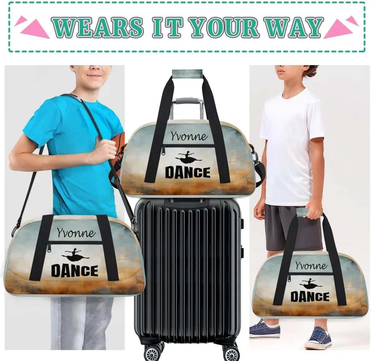 Personalized Kids Duffel Bag Dance Ballet,Custom Sport Gym Bag for Boys Girls,Weekender Overnight Bags Travel Duffel Bag,Customized Kids Gift