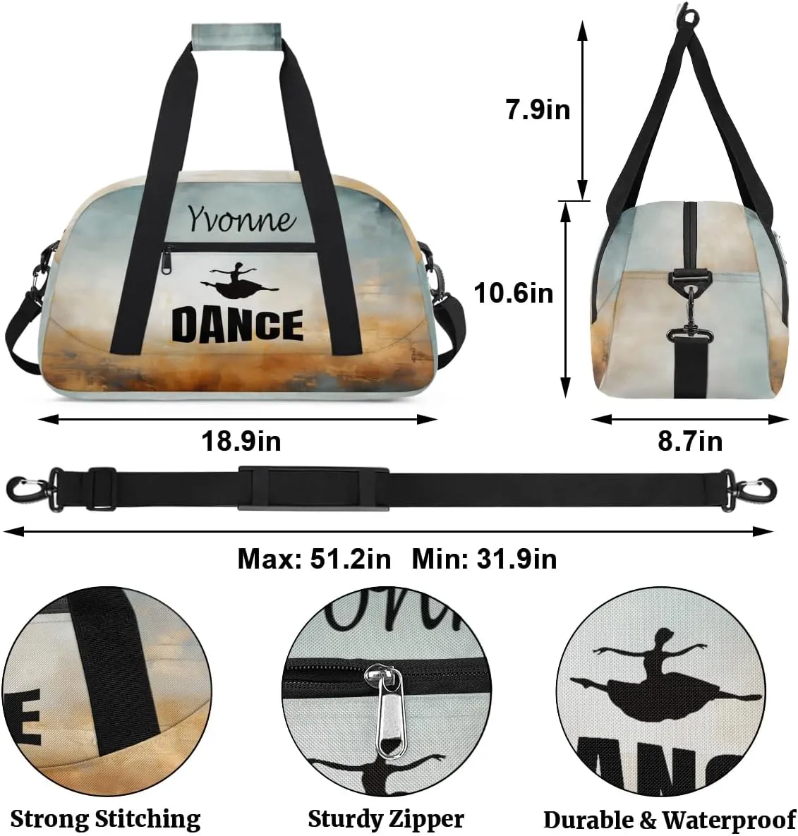 Personalized Kids Duffel Bag Dance Ballet,Custom Sport Gym Bag for Boys Girls,Weekender Overnight Bags Travel Duffel Bag,Customized Kids Gift