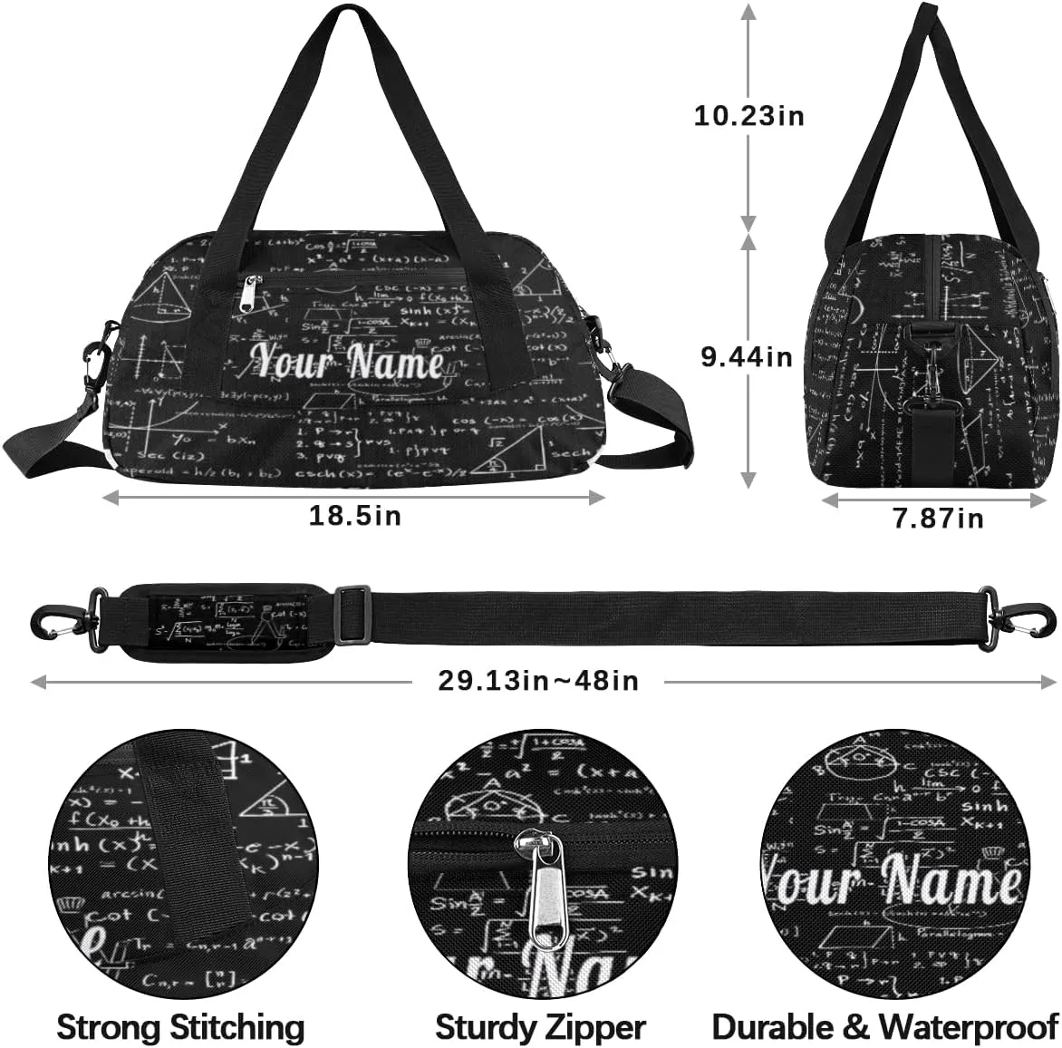 Personalized Kids Duffel Bag Education Math Formula,Custom Sport Gym Bag for Boys Girls,WWeekender Overnight Bags Travel Duffel Bag,Customized Kids Gift