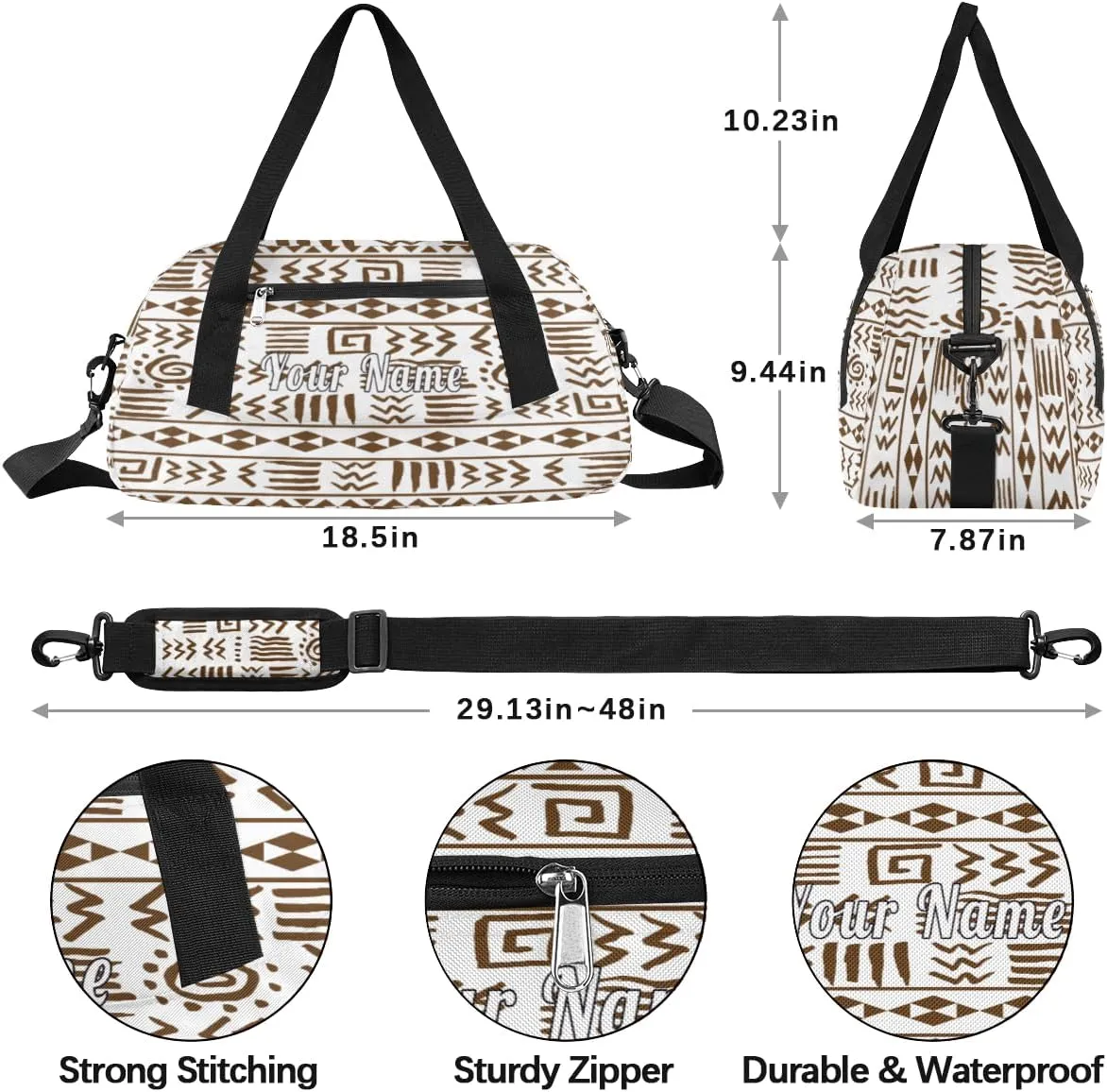 Personalized Kids Duffel Bag Egypt Egyptian Hieroglyph Pattern,Custom Sport Gym Bag for Boys Girls,WWeekender Overnight Bags Travel Duffel Bag,Customized Kids Gift