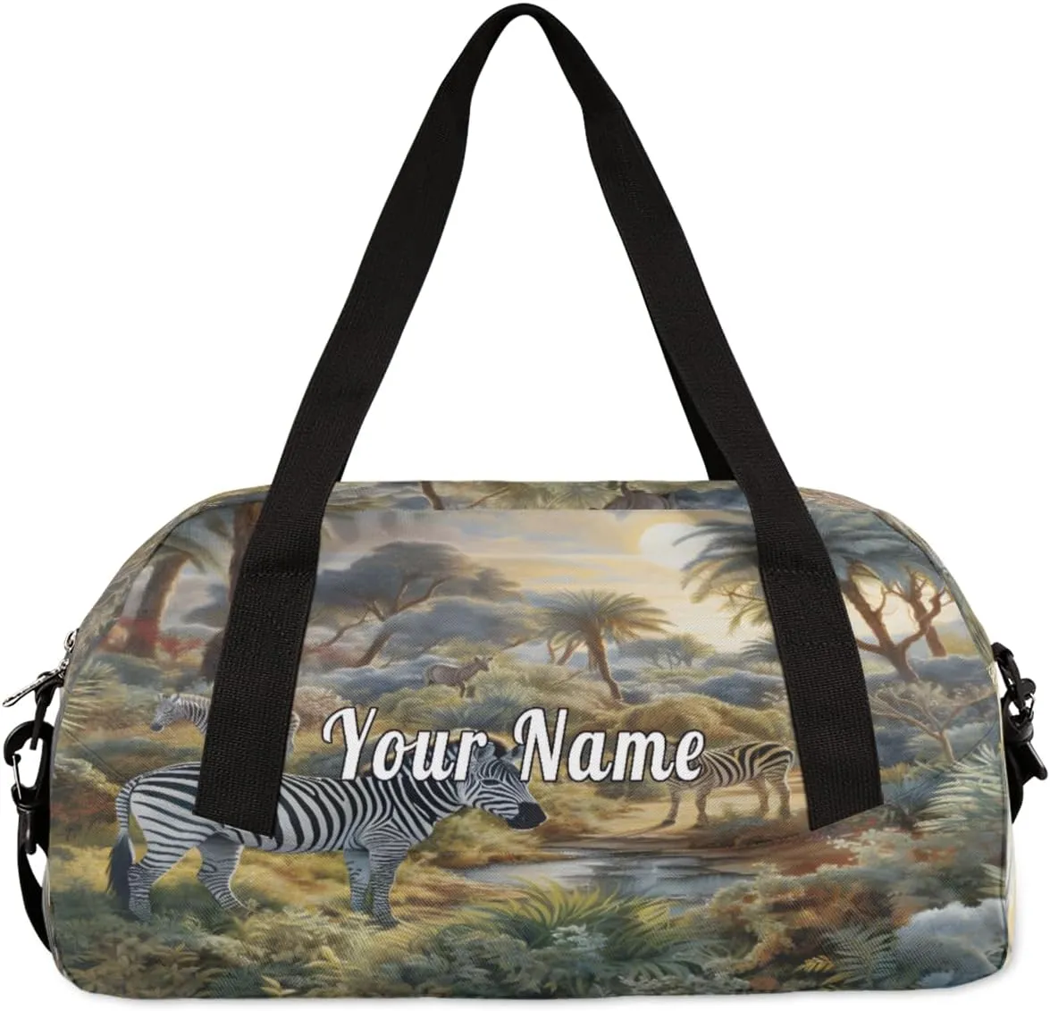 Personalized Kids Duffel Bag Forest Animal Zebra,Custom Sport Gym Bag for Boys Girls,WWeekender Overnight Bags Travel Duffel Bag,Customized Kids Gift