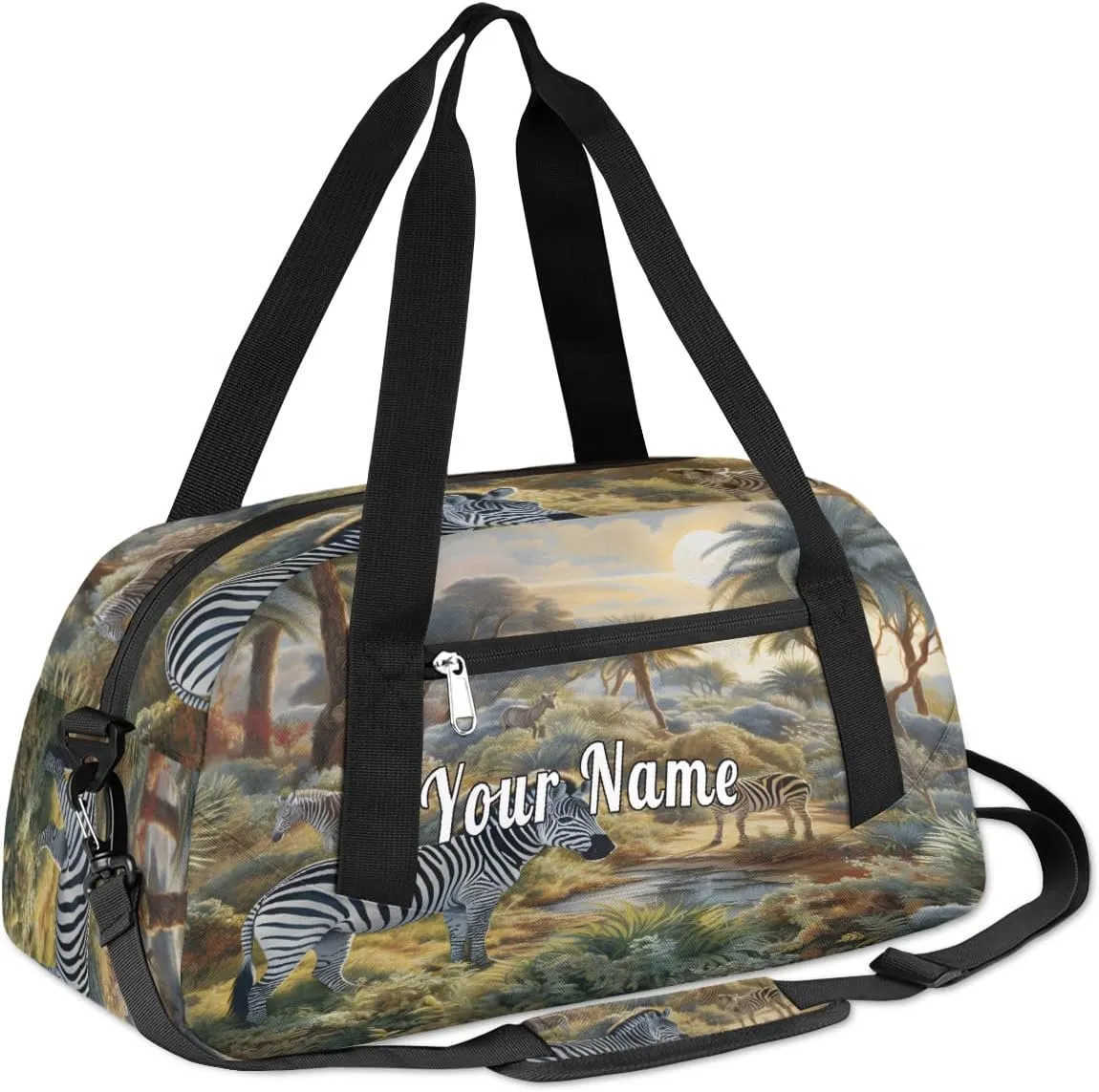Personalized Kids Duffel Bag Forest Animal Zebra,Custom Sport Gym Bag for Boys Girls,WWeekender Overnight Bags Travel Duffel Bag,Customized Kids Gift