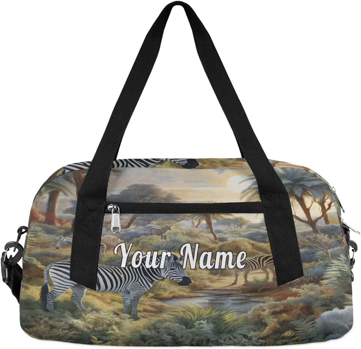Personalized Kids Duffel Bag Forest Animal Zebra,Custom Sport Gym Bag for Boys Girls,WWeekender Overnight Bags Travel Duffel Bag,Customized Kids Gift