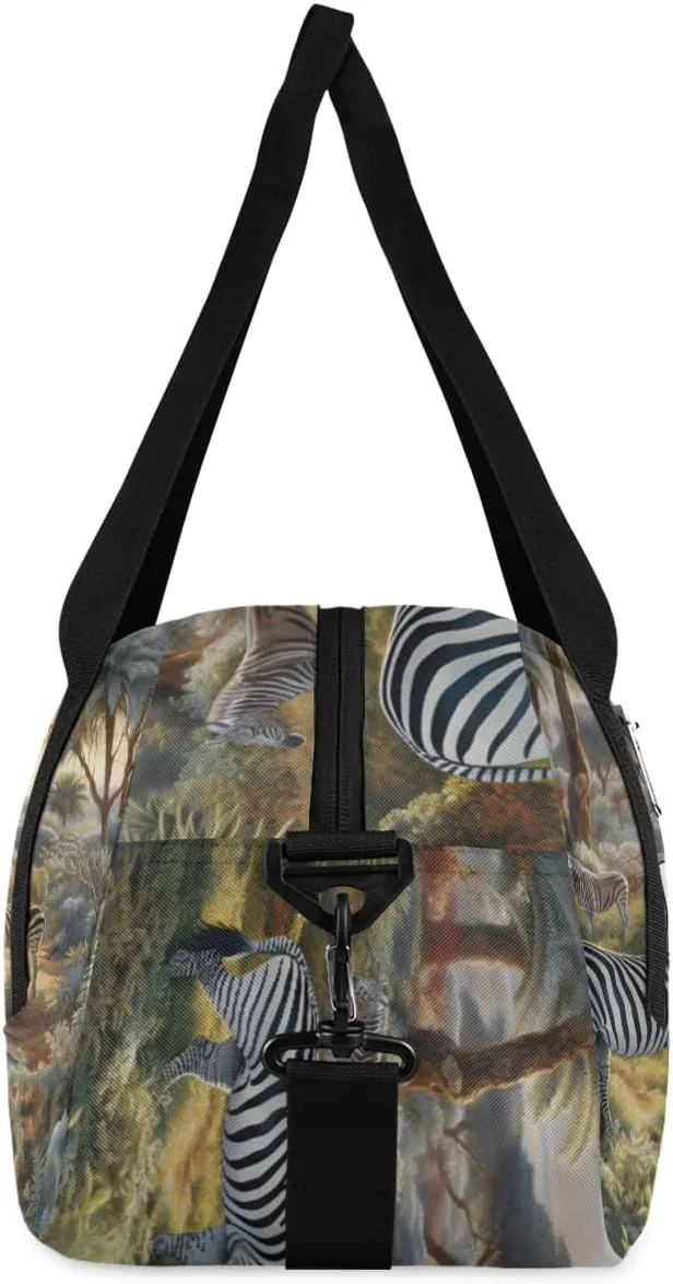 Personalized Kids Duffel Bag Forest Animal Zebra,Custom Sport Gym Bag for Boys Girls,WWeekender Overnight Bags Travel Duffel Bag,Customized Kids Gift