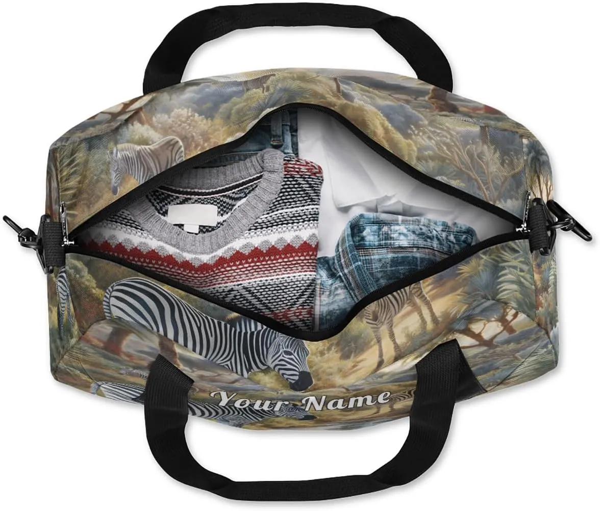 Personalized Kids Duffel Bag Forest Animal Zebra,Custom Sport Gym Bag for Boys Girls,WWeekender Overnight Bags Travel Duffel Bag,Customized Kids Gift