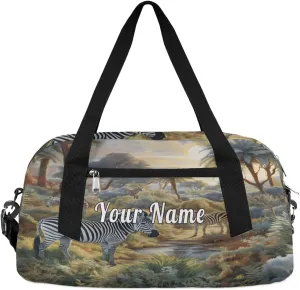 Personalized Kids Duffel Bag Forest Animal Zebra,Custom Sport Gym Bag for Boys Girls,WWeekender Overnight Bags Travel Duffel Bag,Customized Kids Gift
