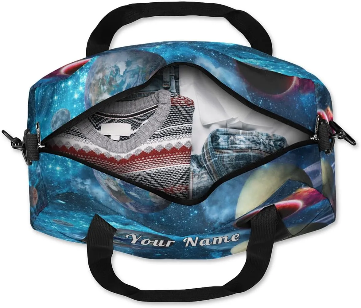 Personalized Kids Duffel Bag Galaxy Universe Solar System Planet,Custom Sport Gym Bag for Boys Girls,WWeekender Overnight Bags Travel Duffel Bag,Customized Kids Gift