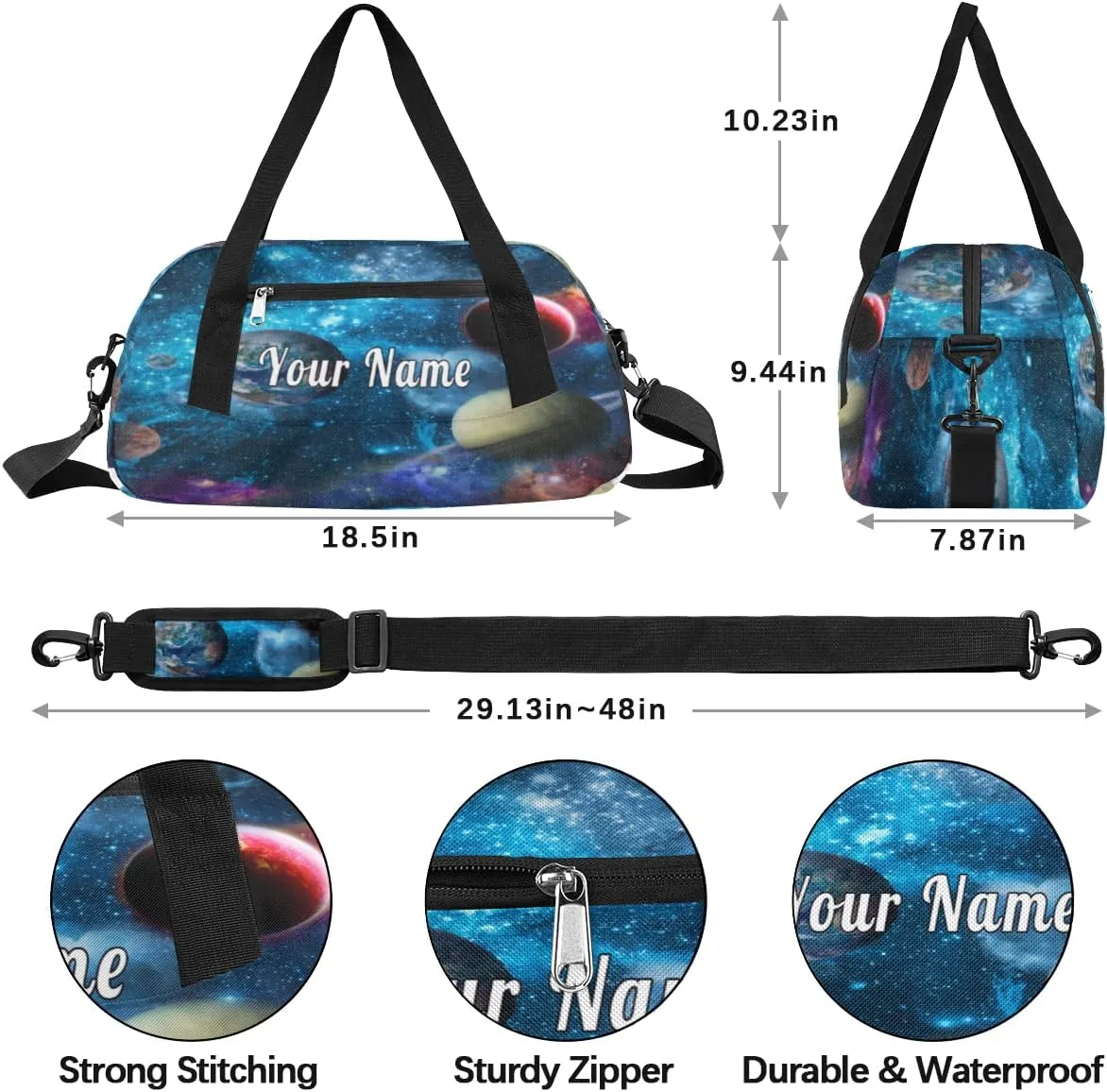 Personalized Kids Duffel Bag Galaxy Universe Solar System Planet,Custom Sport Gym Bag for Boys Girls,WWeekender Overnight Bags Travel Duffel Bag,Customized Kids Gift
