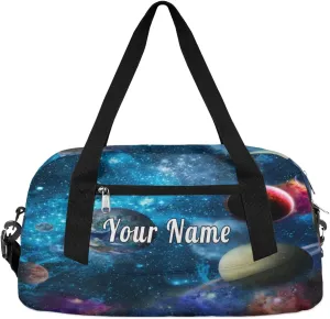 Personalized Kids Duffel Bag Galaxy Universe Solar System Planet,Custom Sport Gym Bag for Boys Girls,WWeekender Overnight Bags Travel Duffel Bag,Customized Kids Gift