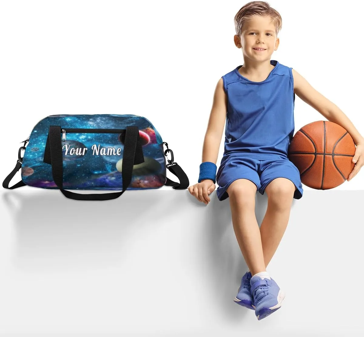 Personalized Kids Duffel Bag Galaxy Universe Solar System Planet,Custom Sport Gym Bag for Boys Girls,WWeekender Overnight Bags Travel Duffel Bag,Customized Kids Gift