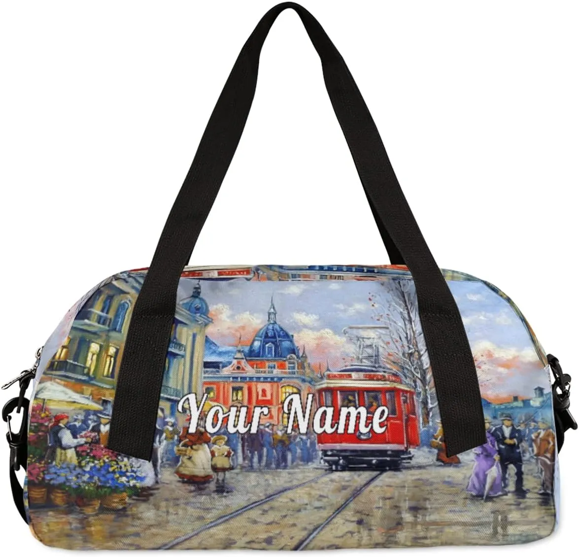 Personalized Kids Duffel Bag London City Landcape,Custom Sport Gym Bag for Boys Girls,WWeekender Overnight Bags Travel Duffel Bag,Customized Kids Gift