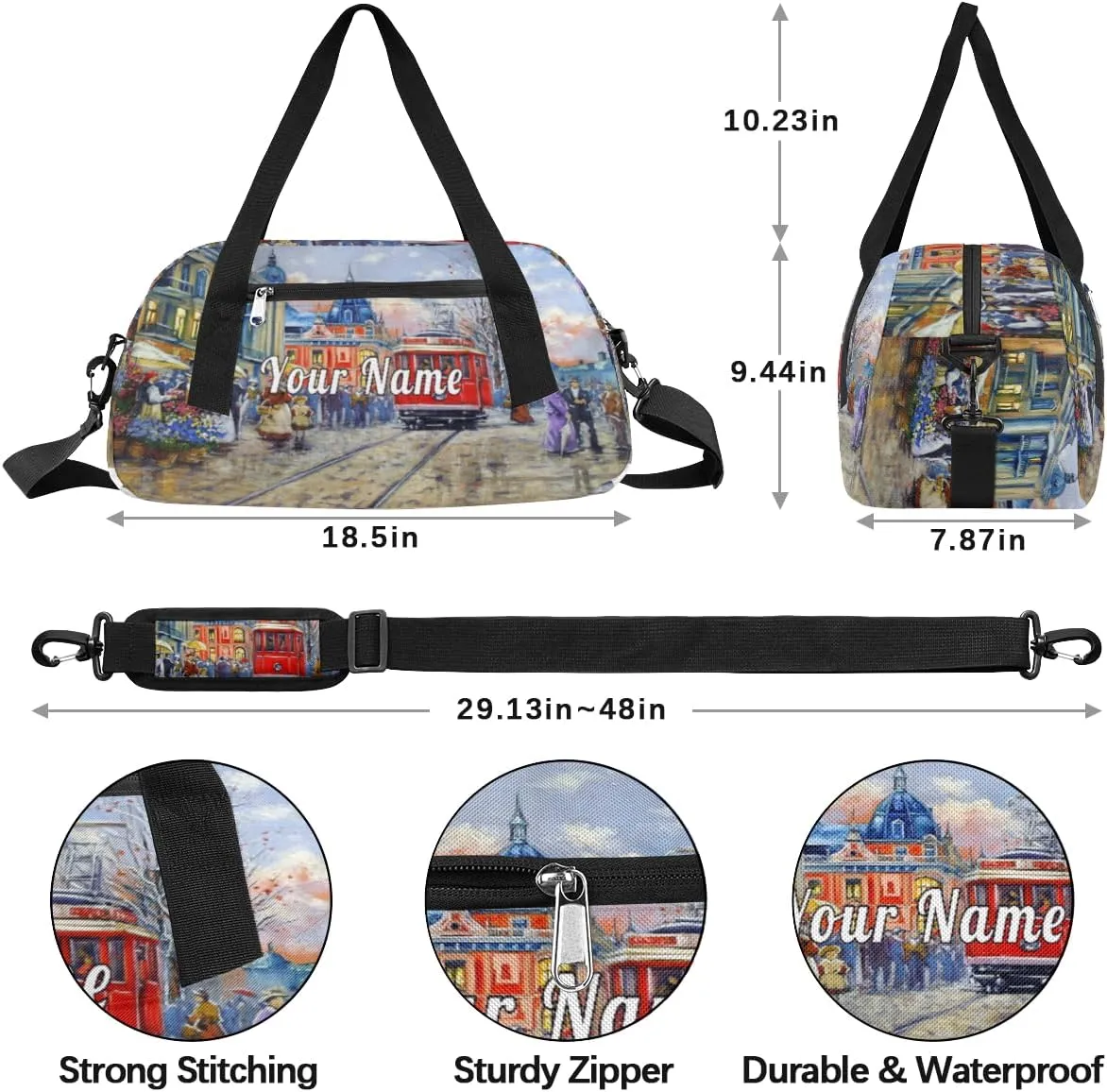 Personalized Kids Duffel Bag London City Landcape,Custom Sport Gym Bag for Boys Girls,WWeekender Overnight Bags Travel Duffel Bag,Customized Kids Gift