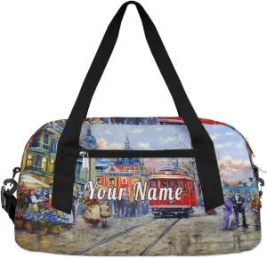 Personalized Kids Duffel Bag London City Landcape,Custom Sport Gym Bag for Boys Girls,WWeekender Overnight Bags Travel Duffel Bag,Customized Kids Gift