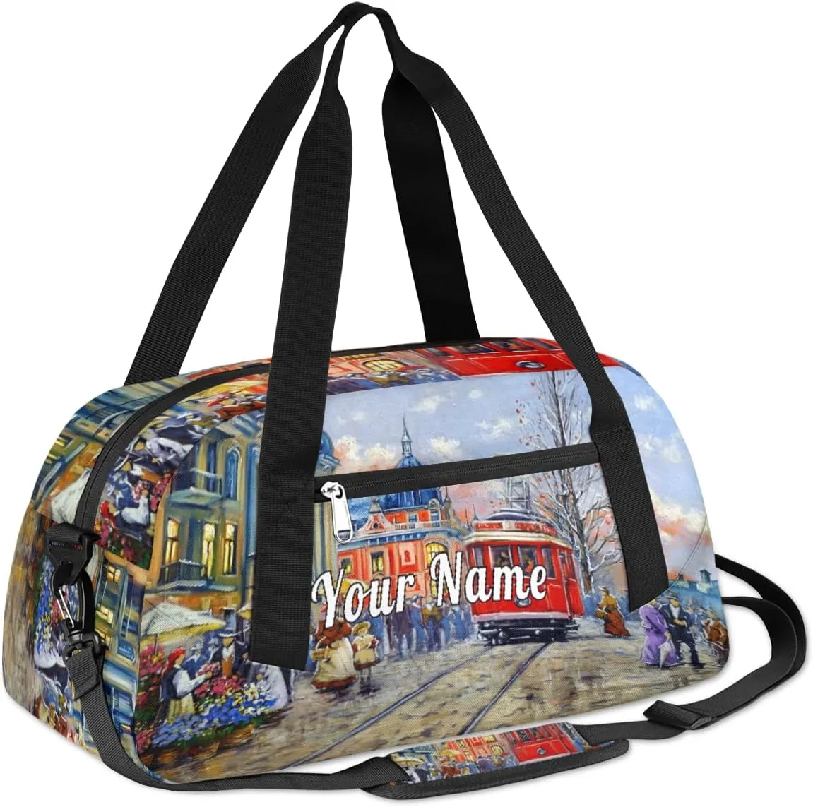 Personalized Kids Duffel Bag London City Landcape,Custom Sport Gym Bag for Boys Girls,WWeekender Overnight Bags Travel Duffel Bag,Customized Kids Gift