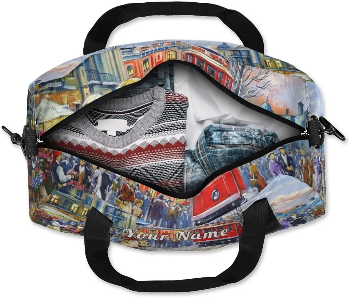 Personalized Kids Duffel Bag London City Landcape,Custom Sport Gym Bag for Boys Girls,WWeekender Overnight Bags Travel Duffel Bag,Customized Kids Gift