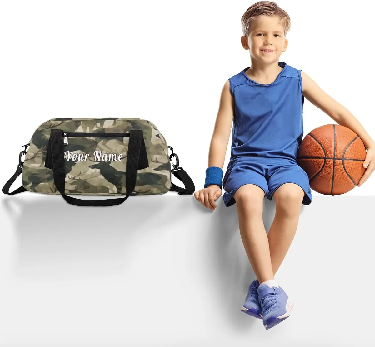 Personalized Kids Duffel Bag Military Camo Camouflage Deer,Custom Sport Gym Bag for Boys Girls,WWeekender Overnight Bags Travel Duffel Bag,Customized Kids Gift