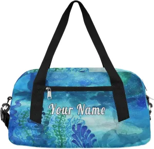 Personalized Kids Duffel Bag Ocean Sea Turtle Coral,Custom Sport Gym Bag for Boys Girls,WWeekender Overnight Bags Travel Duffel Bag,Customized Kids Gift