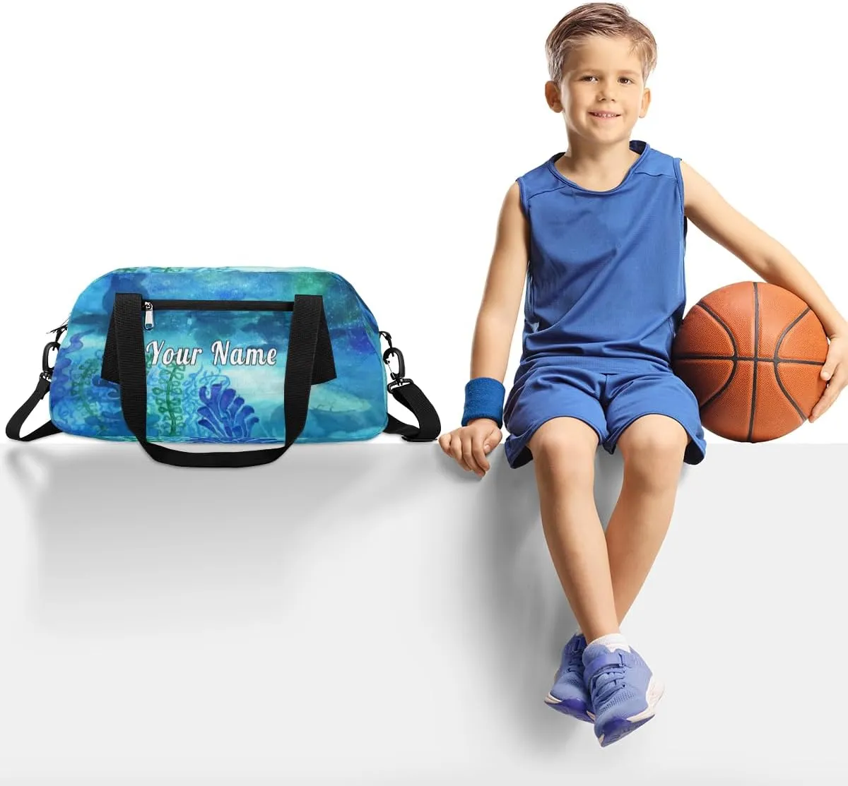 Personalized Kids Duffel Bag Ocean Sea Turtle Coral,Custom Sport Gym Bag for Boys Girls,WWeekender Overnight Bags Travel Duffel Bag,Customized Kids Gift