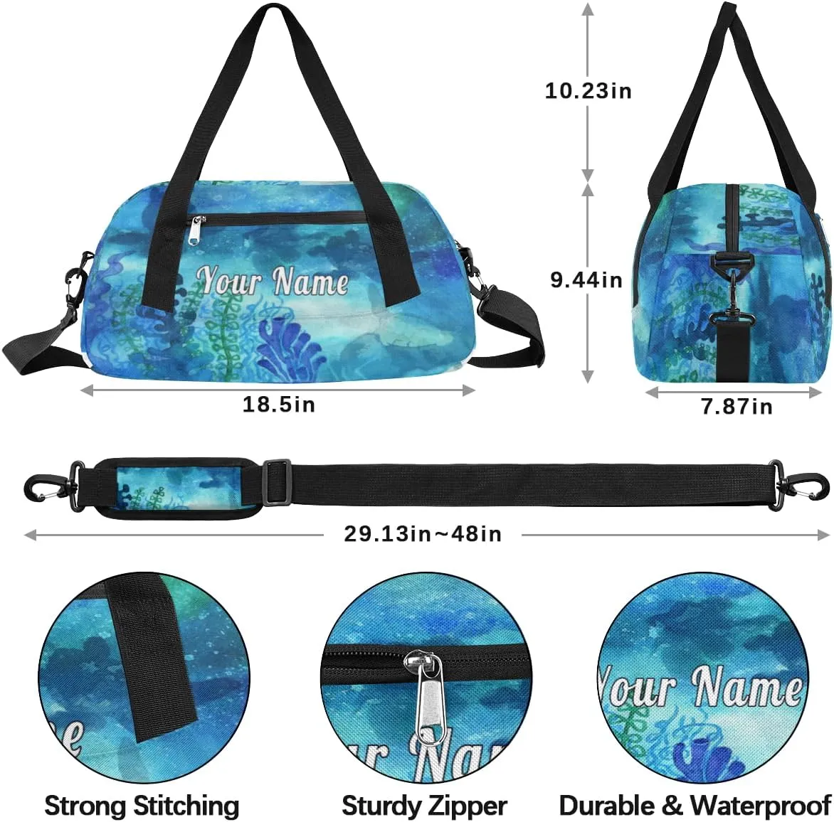 Personalized Kids Duffel Bag Ocean Sea Turtle Coral,Custom Sport Gym Bag for Boys Girls,WWeekender Overnight Bags Travel Duffel Bag,Customized Kids Gift
