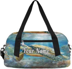 Personalized Kids Duffel Bag Ocean Sea Turtle,Custom Sport Gym Bag for Boys Girls,WWeekender Overnight Bags Travel Duffel Bag,Customized Kids Gift