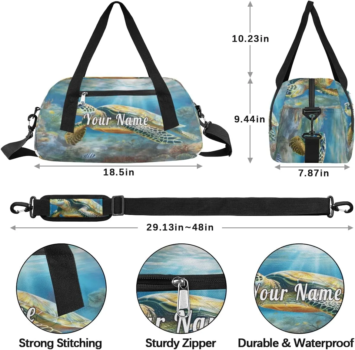 Personalized Kids Duffel Bag Ocean Sea Turtle,Custom Sport Gym Bag for Boys Girls,WWeekender Overnight Bags Travel Duffel Bag,Customized Kids Gift