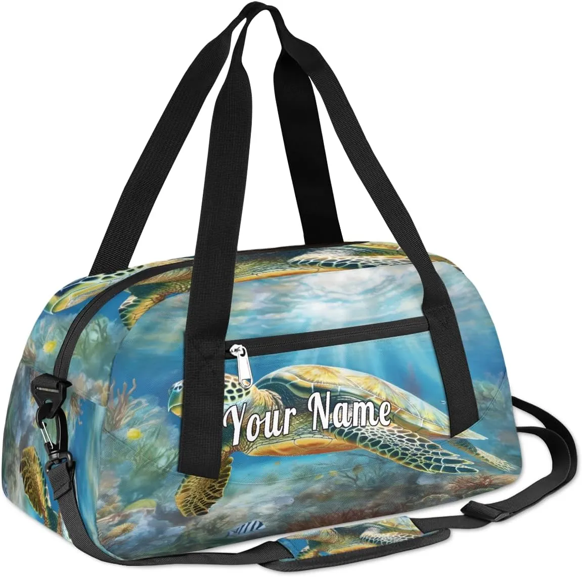 Personalized Kids Duffel Bag Ocean Sea Turtle,Custom Sport Gym Bag for Boys Girls,WWeekender Overnight Bags Travel Duffel Bag,Customized Kids Gift