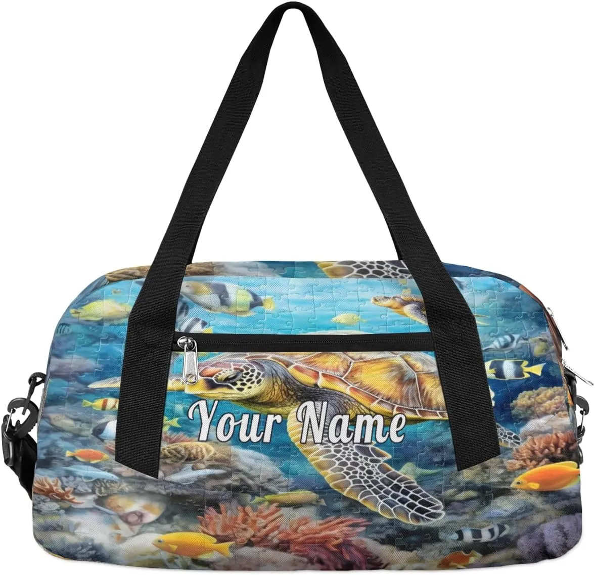 Personalized Kids Duffel Bag Sea Turtle Tropical Fish,Custom Sport Gym Bag for Boys Girls,WWeekender Overnight Bags Travel Duffel Bag,Customized Kids Gift