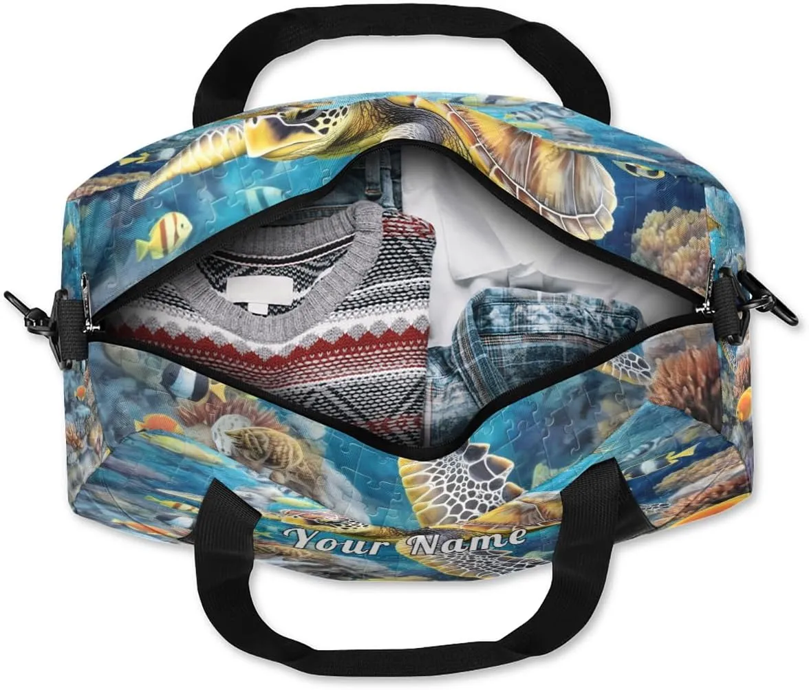 Personalized Kids Duffel Bag Sea Turtle Tropical Fish,Custom Sport Gym Bag for Boys Girls,WWeekender Overnight Bags Travel Duffel Bag,Customized Kids Gift