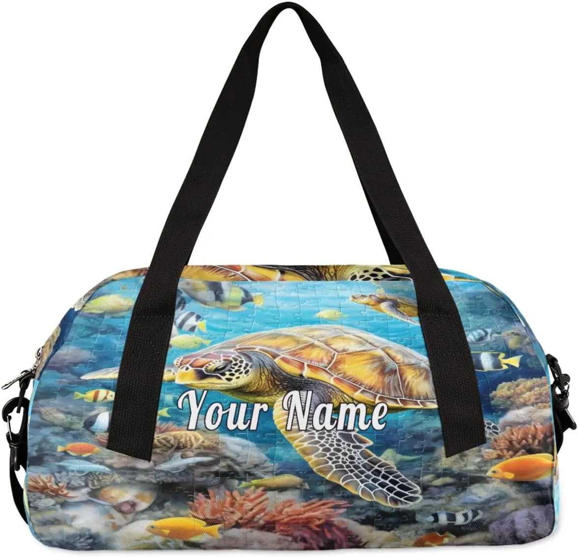 Personalized Kids Duffel Bag Sea Turtle Tropical Fish,Custom Sport Gym Bag for Boys Girls,WWeekender Overnight Bags Travel Duffel Bag,Customized Kids Gift