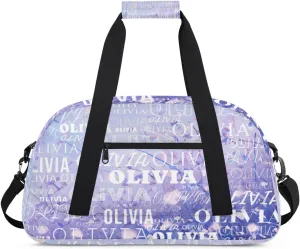 Personalized Kids Duffel Bag with Your Name Lightweight Waterproof Custom Sports Gym Bag with Front Zipper Pocket Foldable Weekender Overnight Bag for School Practice Gymnastic Ballet
