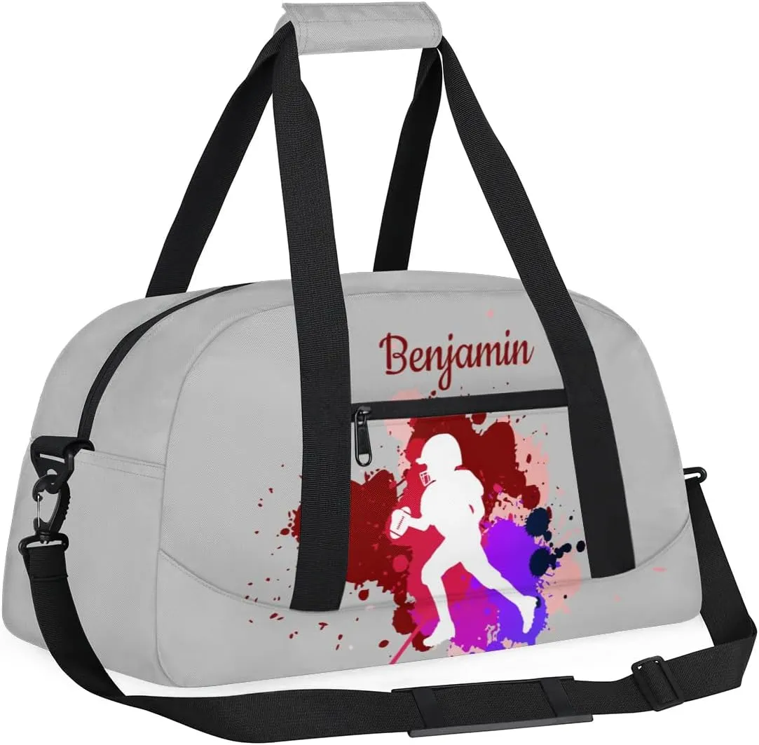 Personalized Kids Duffel Bag,Custom Sport Gym Bag for Boys Girls,Weekender Overnight Bags Travel Duffel Bag,Customized Kids Gift American Football Ball