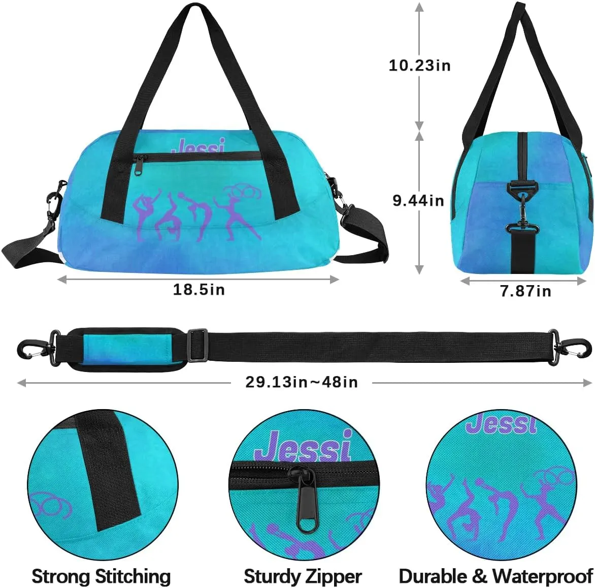 Personalized Kids Duffel Bag,Custom Sport Gym Bag for Girls,Weekender Overnight Bags Travel Duffel Bag,Customized Kids Gift Watercolor Blue Gymnastic