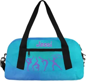 Personalized Kids Duffel Bag,Custom Sport Gym Bag for Girls,Weekender Overnight Bags Travel Duffel Bag,Customized Kids Gift Watercolor Blue Gymnastic
