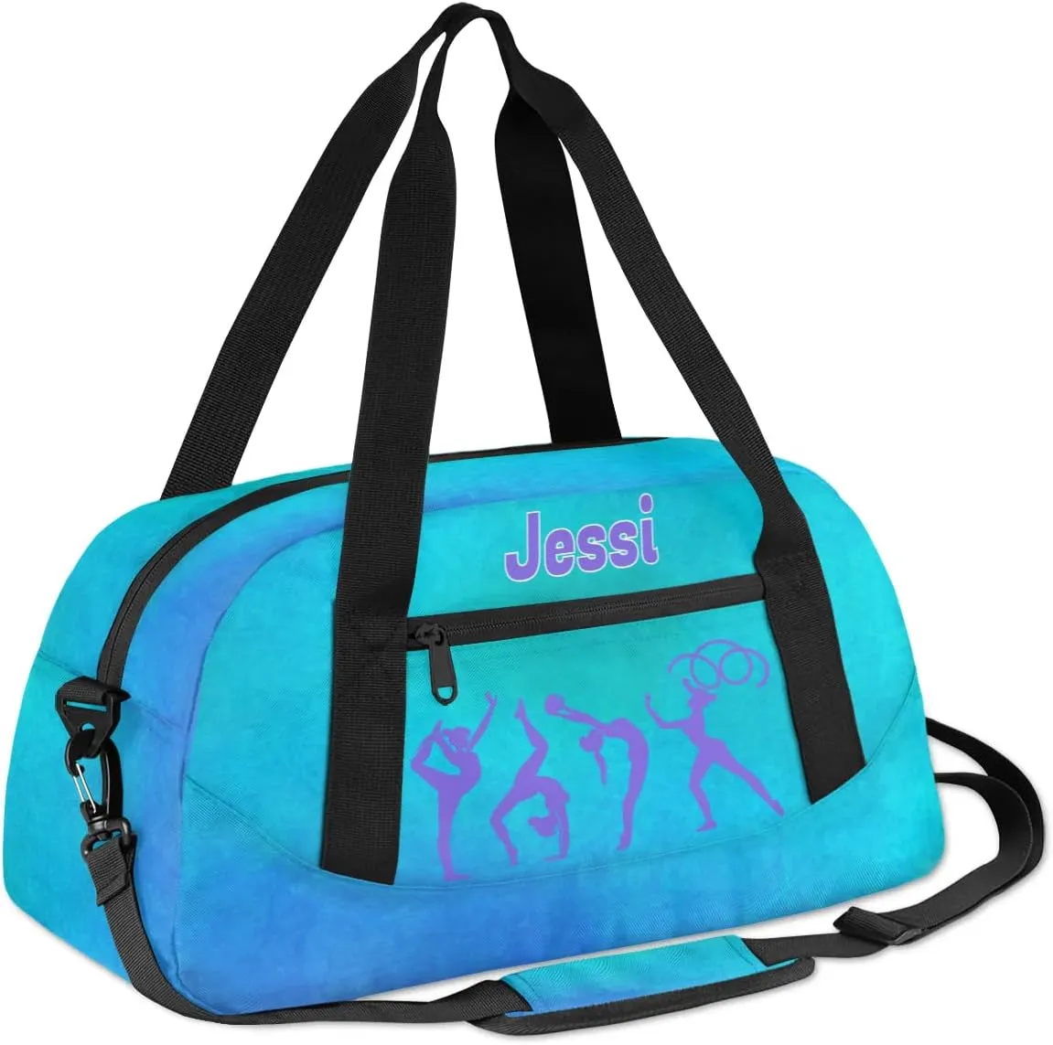 Personalized Kids Duffel Bag,Custom Sport Gym Bag for Girls,Weekender Overnight Bags Travel Duffel Bag,Customized Kids Gift Watercolor Blue Gymnastic