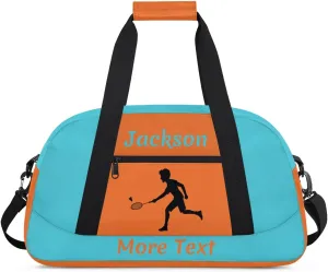 Personalized Kids Duffle Bag for Boys, Custom Sport Gym Bag with Name, Fit School Practice, or Overnight Weekender Travel Cyan Badminton