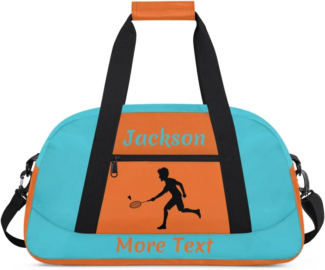 Personalized Kids Duffle Bag for Boys, Custom Sport Gym Bag with Name, Fit School Practice, or Overnight Weekender Travel Cyan Badminton