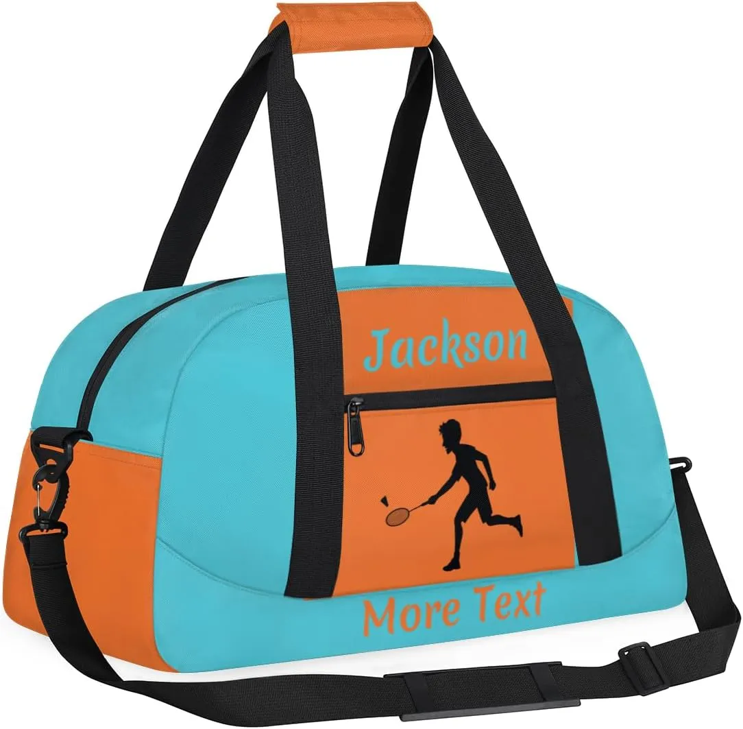 Personalized Kids Duffle Bag for Boys, Custom Sport Gym Bag with Name, Fit School Practice, or Overnight Weekender Travel Cyan Badminton