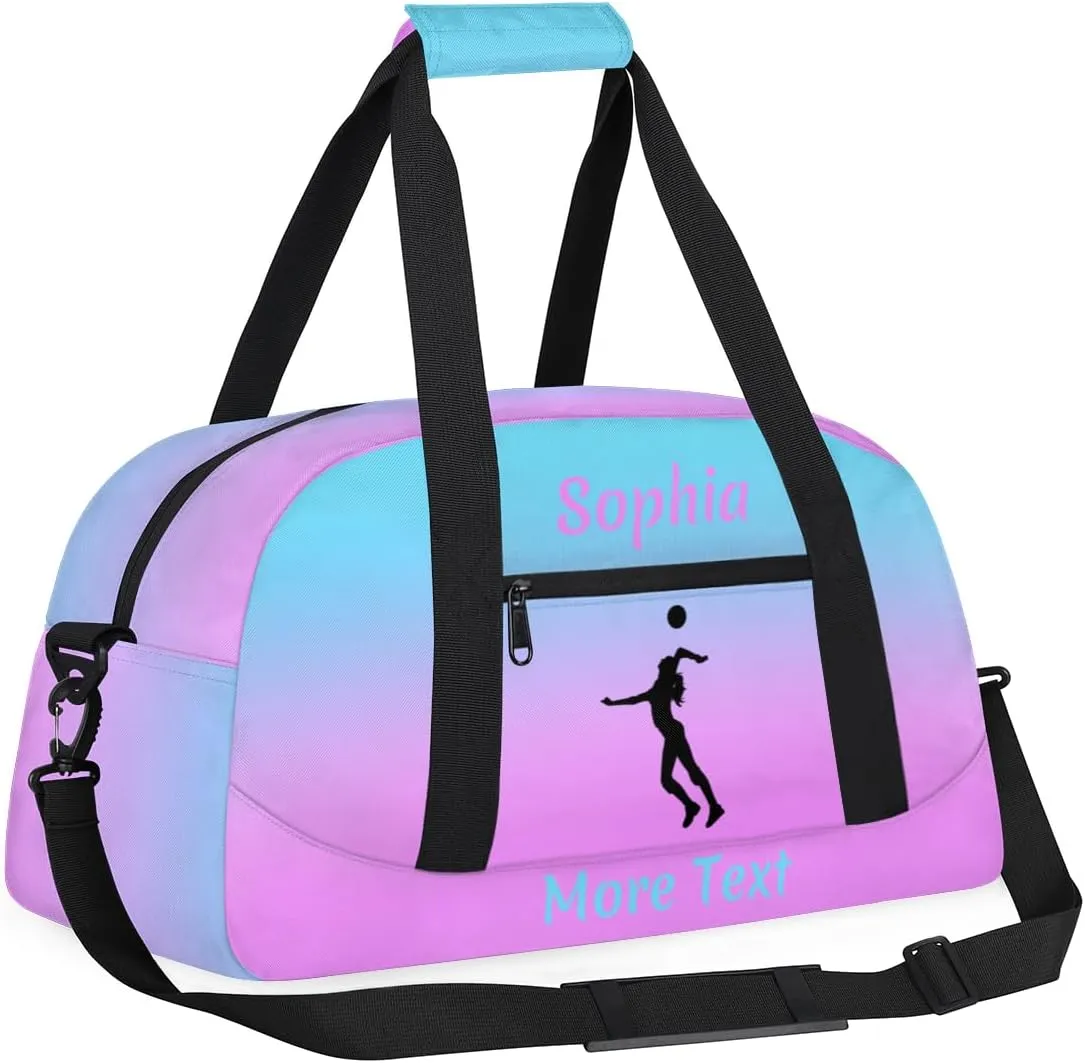 Personalized Kids Duffle Bag for Girls, Custom Sport Gym Bag with Name, Fit School Practice, or Overnight Weekender Travel Pink Volleyball