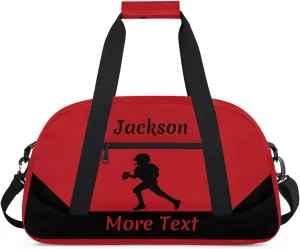Personalized Kids Gym Bag for Boys Custom Name Sports Duffel Bag Weekender Overnight Travel Bags Red American Football Gifts