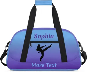 Personalized Kids Gym Bag for Girls Custom Name Sports Duffel Bag Weekender Overnight Travel Bags Purple Martial Arts Gifts